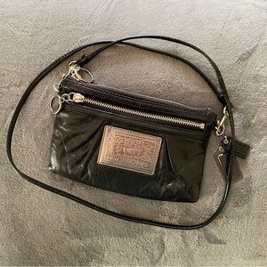 COACH Black Leather Poppy Wristlet Clutch